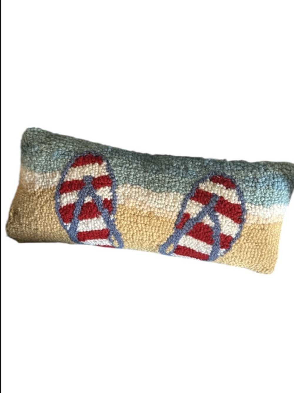 Flip-Flops Beach Wool Hooked 12” Pillow